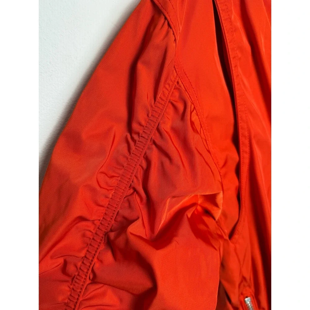 Zara Mens Red Ruched Sleeve Bomber Jacket‎ Full Zip Utility Flight Coat Size M